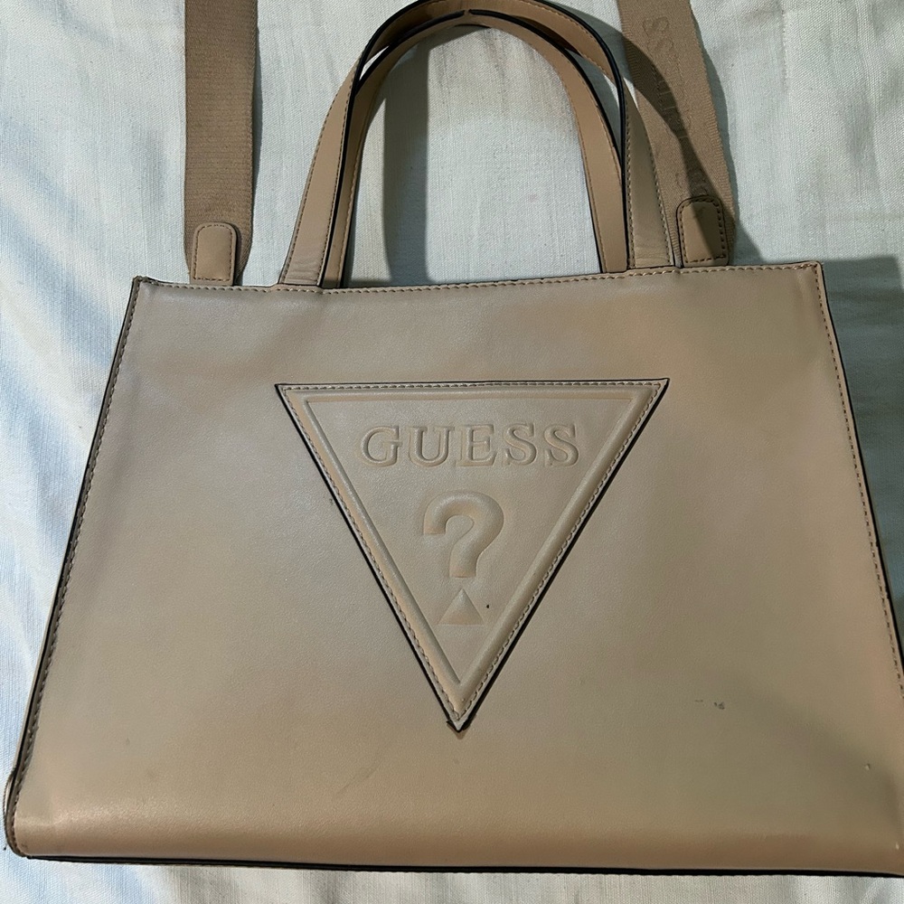 Guess Tan Structured Tote Bag with Iconic Logo